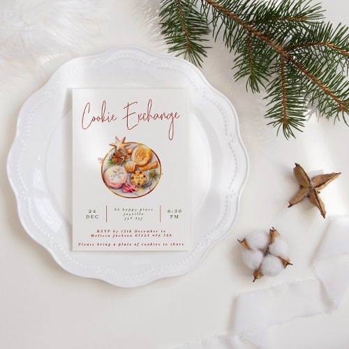 Modern Watercolor Christmas Cookie Exchange Party Invitation