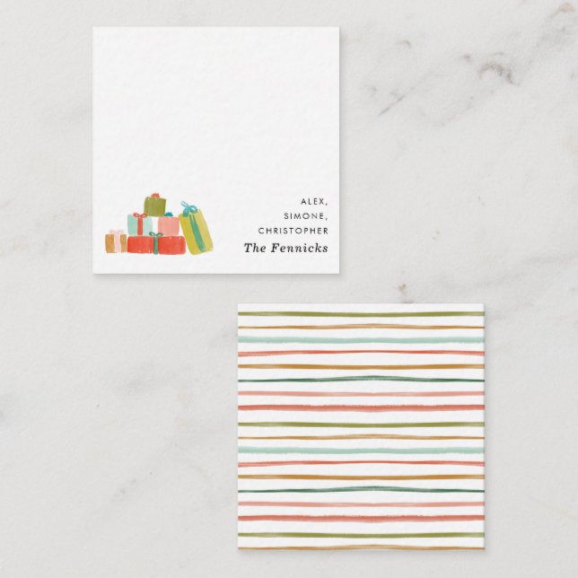 Modern Watercolor Christmas Gifts Square Holiday Note Card (Front/Back)