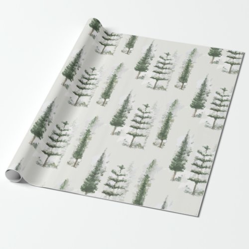 Modern Watercolor Christmas Green Pine Gift Wrapping Paper