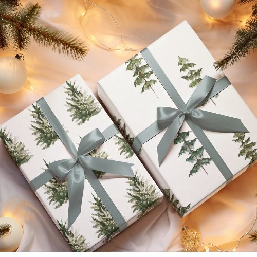 Modern Watercolor Christmas Green Pine Tree Wrappi Wrapping Paper Sheets