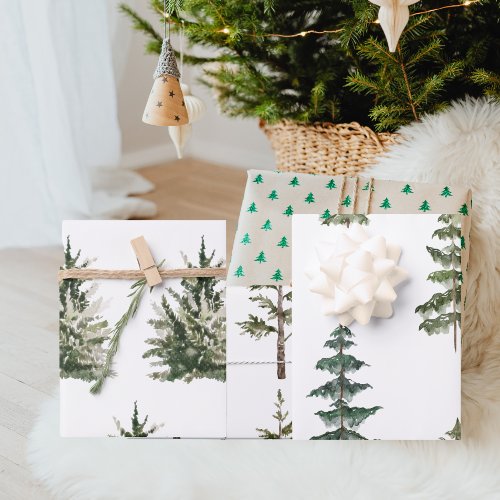 Modern Watercolor Christmas Green Pine Tree Wrappi Wrapping Paper Sheets