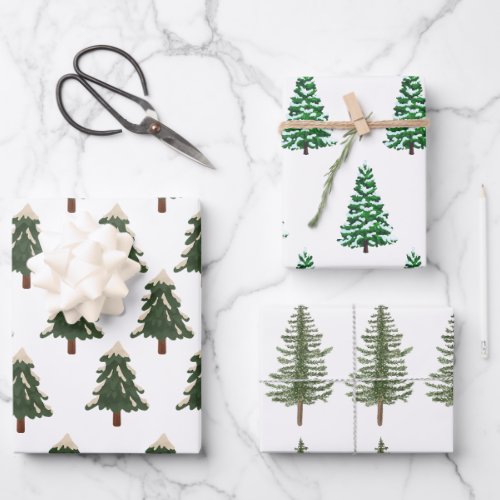 Modern Watercolor Christmas Green Pine Tree Wrappi Wrapping Paper Sheets