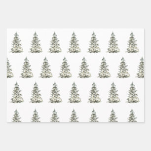 Modern Watercolor Christmas Green Pine Tree Wrapping Paper Sheets