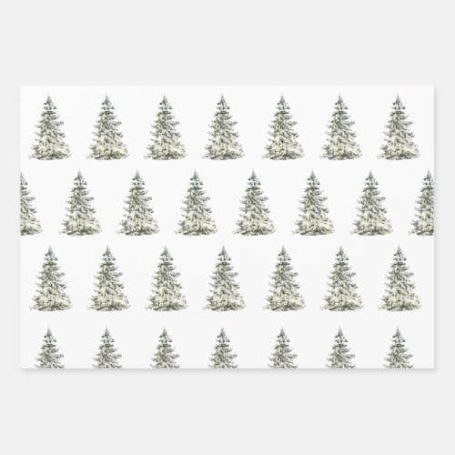 Modern Watercolor Christmas Green Pine Tree Wrapping Paper Sheets