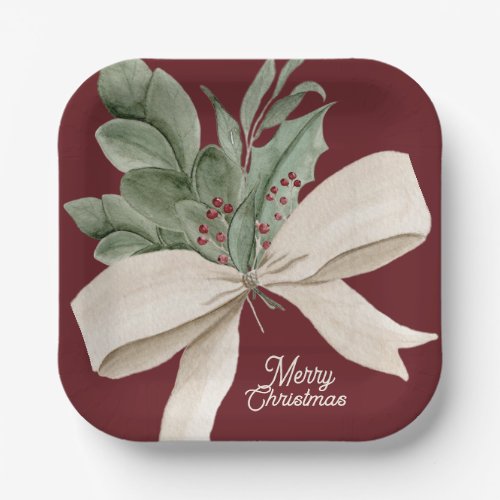 Modern Watercolor Christmas Greenery Paper Plates