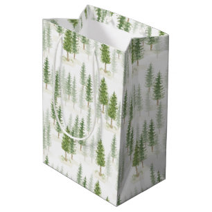Modern Watercolor Christmas Holiday Pine Trees Medium Gift Bag