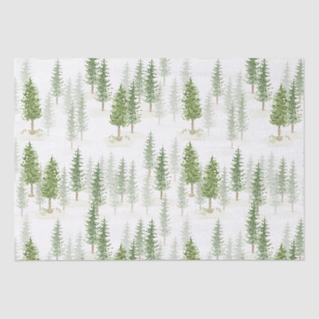 Modern Watercolor Christmas Holiday Pine Trees Tissue Paper (Front)