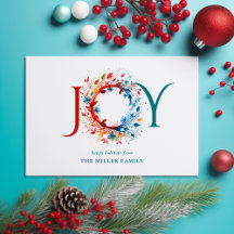 Modern Watercolor Christmas Joy Botanical Wreath