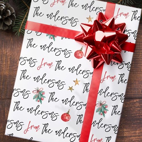 Modern Watercolor Christmas Pattern Custom Family Wrapping Paper
