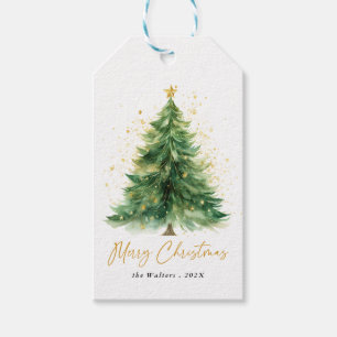 Modern Watercolor Christmas Pine Tree  Gift Tags