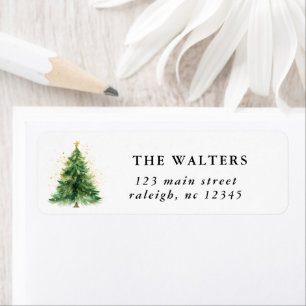 Modern Watercolor Christmas Pine Tree Label