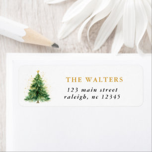 Modern Watercolor Christmas Pine Tree  Label