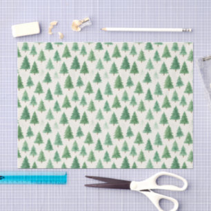 Modern Watercolor Christmas Pine Trees Elegant Tissue Paper