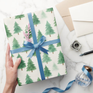 Modern Watercolor Christmas Pine Trees Seamless  Wrapping Paper