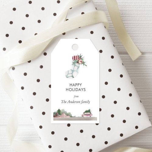 Modern Watercolor Christmas Stocking Holiday Gift Tags