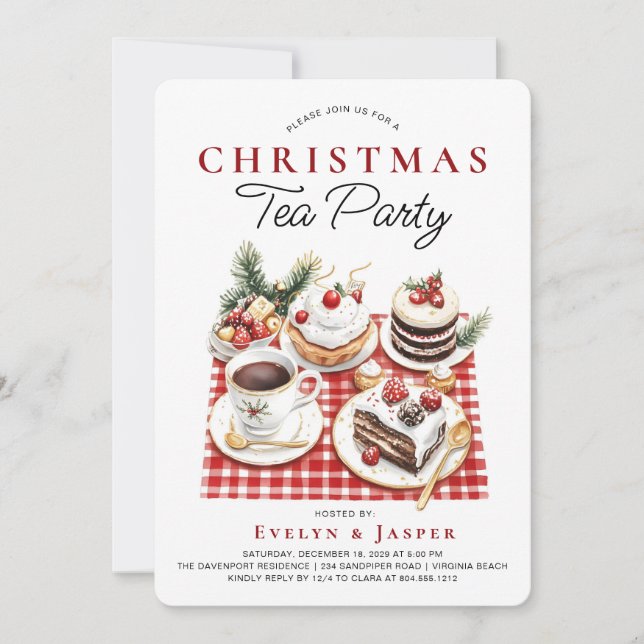 Modern Watercolor Christmas Tea Party  Invitation (Front)