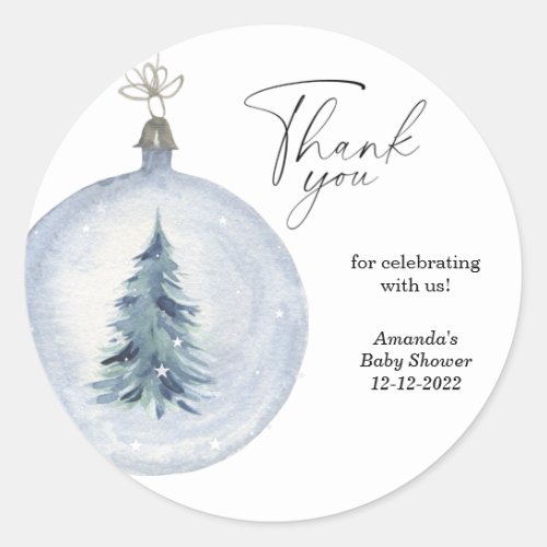 Modern Watercolor Christmas tree baby shower Classic Round Sticker