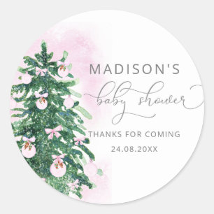 Modern watercolor Christmas tree baby shower Classic Round Sticker