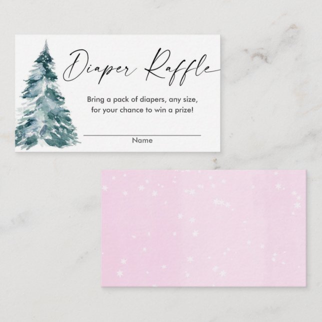Modern watercolor christmas tree diaper raffle enclosure card (Front/Back)