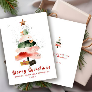 Modern Watercolor Christmas Tree Family Holiday Card