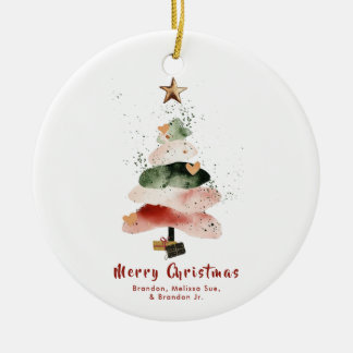 Modern Watercolor Christmas Tree Family Holiday  Ceramic Ornament