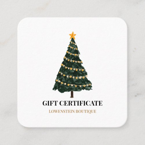 Modern Watercolor Christmas Tree Gift Certificate