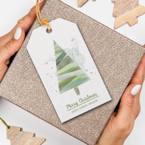 Modern Watercolor Christmas Tree Gift Tags