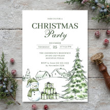 Modern Watercolor Christmas Tree Green Party