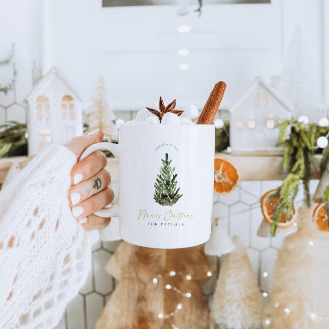 Modern Watercolor Christmas Tree Holiday Mugs (Creator Uploaded)