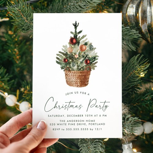 Modern Watercolor Christmas Tree Holiday Party Invitation