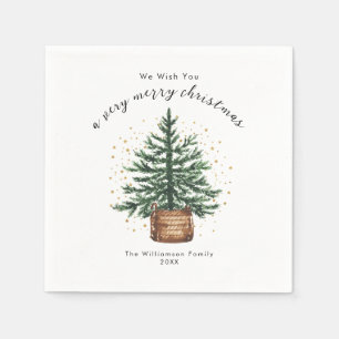 Modern Watercolor Christmas Tree Minimal Simple Napkins