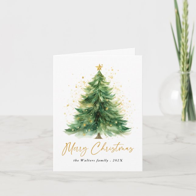 Modern Watercolor Christmas Tree Non Photo Card (Front)