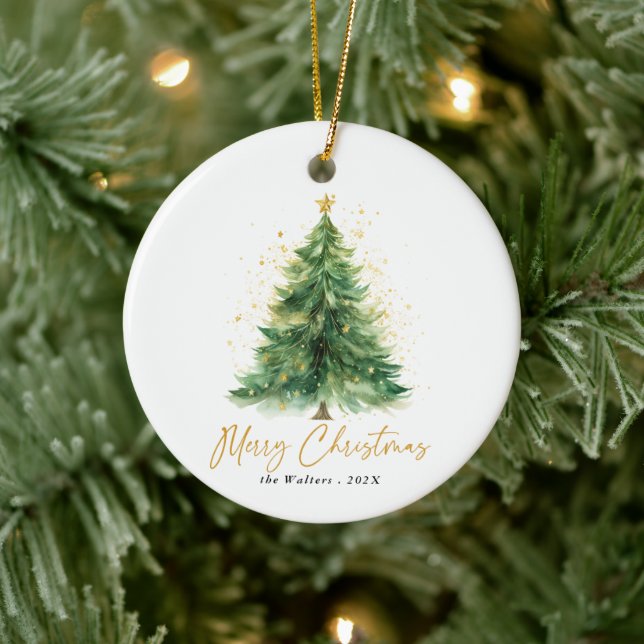 Modern Watercolor Christmas Tree Non Photo Ceramic Ornament (Tree)