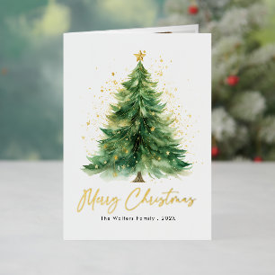 Modern Watercolor Christmas Tree Non Photo Foil Holiday Card