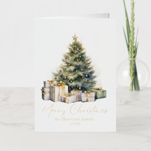 Modern Watercolor Christmas Tree Non Photo Foil Holiday Card