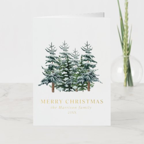 Modern Watercolor Christmas Tree Non Photo Foil Holiday Card
