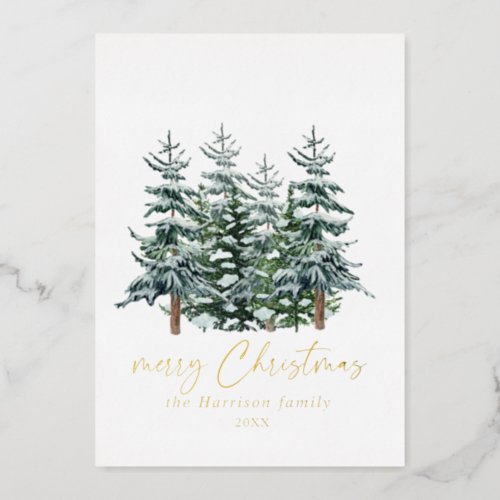 Modern Watercolor Christmas Tree Non Photo Foil Holiday Card