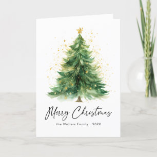 Modern Watercolor Christmas Tree Non Photo Holiday Card
