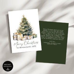 Modern Watercolor Christmas Tree Non Photo Holiday Card