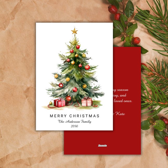 Modern Watercolor Christmas Tree Non-Photo Holiday Card (Creator Uploaded)