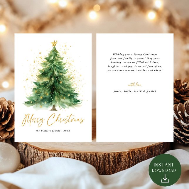 Modern Watercolor Christmas Tree Non Photo Holiday Card (Creator Uploaded)