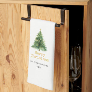 Modern Watercolor Christmas Tree Non Photo Holiday Kitchen Towel