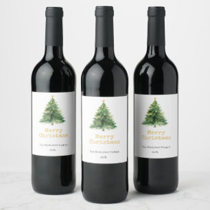 Modern Watercolor Christmas Tree Non Photo Holiday Wine Label