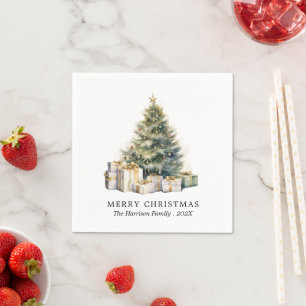 Modern Watercolor Christmas Tree Non Photo Napkins