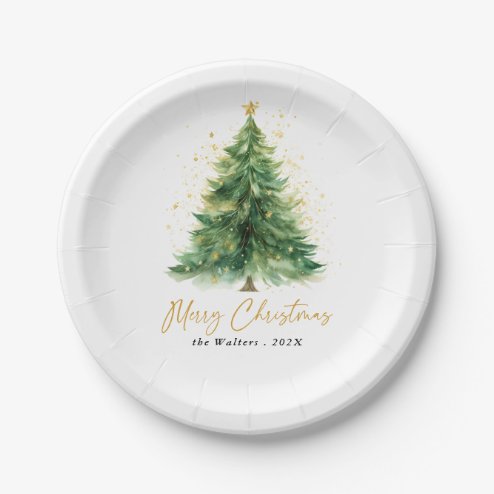 What Christmas looks like in 2026 - Pink Dramatic personalized gifts for you Modern Watercolor Christmas Tree Non Photo Paper Plates – populair kerstcadeau en kerstdecoratie 2026