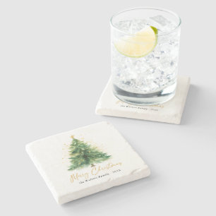 Modern Watercolor Christmas Tree Non Photo Stone Coaster