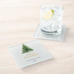 Modern Watercolor Christmas Tree Pape Glass Coaster