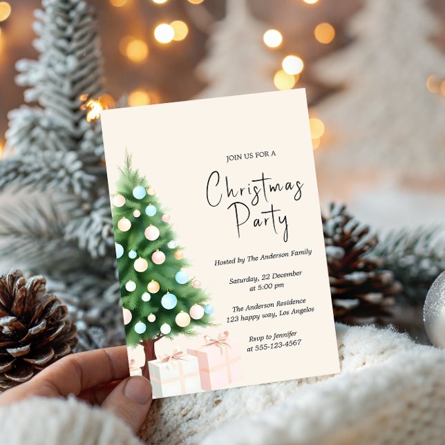 Modern Watercolor Christmas Tree Party Invitation  (Creator Uploaded)