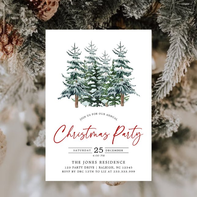 Modern Watercolor Christmas Tree Party Invitation (Creator Uploaded)