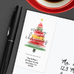 Modern Watercolor Christmas Tree Return Address Label<br><div class="desc">A watercolor Christmas tree highlights these vertical return address labels,  fun to add to your holiday mailings. MATCHING items in our collection.</div>